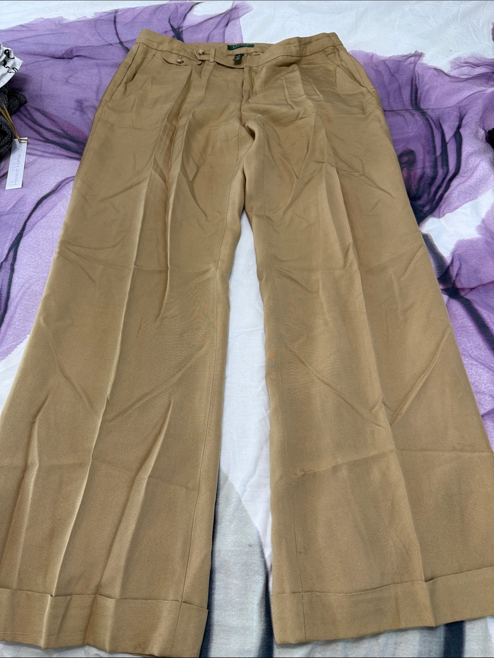 Lauren Ralph Lauren SILK Wide-Leg Trousers in Camel